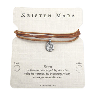 Flower Leather Necklace or Wrap Bracelet
