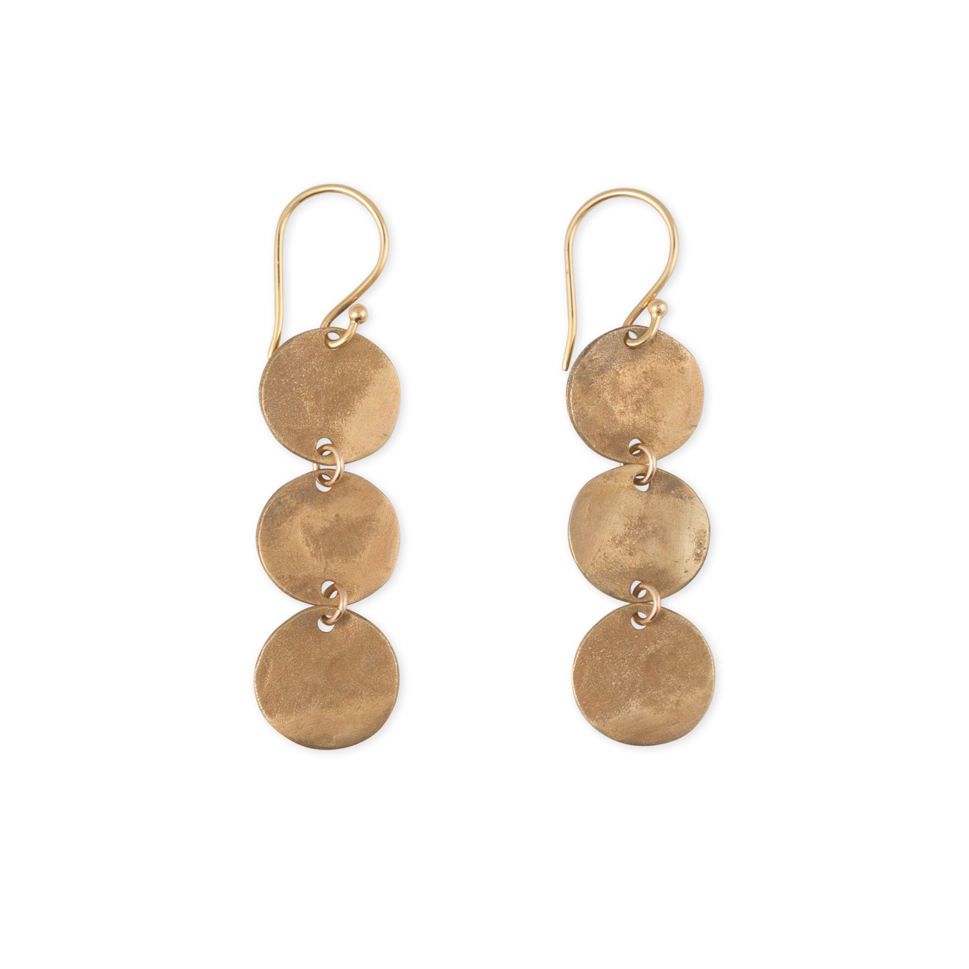 Goddess Earrings handcrafted 3 hammered discs by Kristen Mara