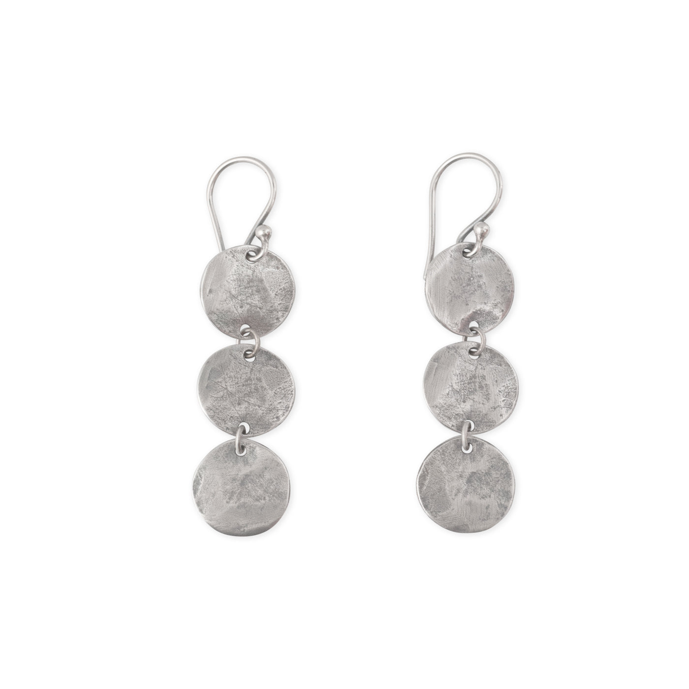 Goddess Earrings handcrafted 3 hammered discs by Kristen Mara