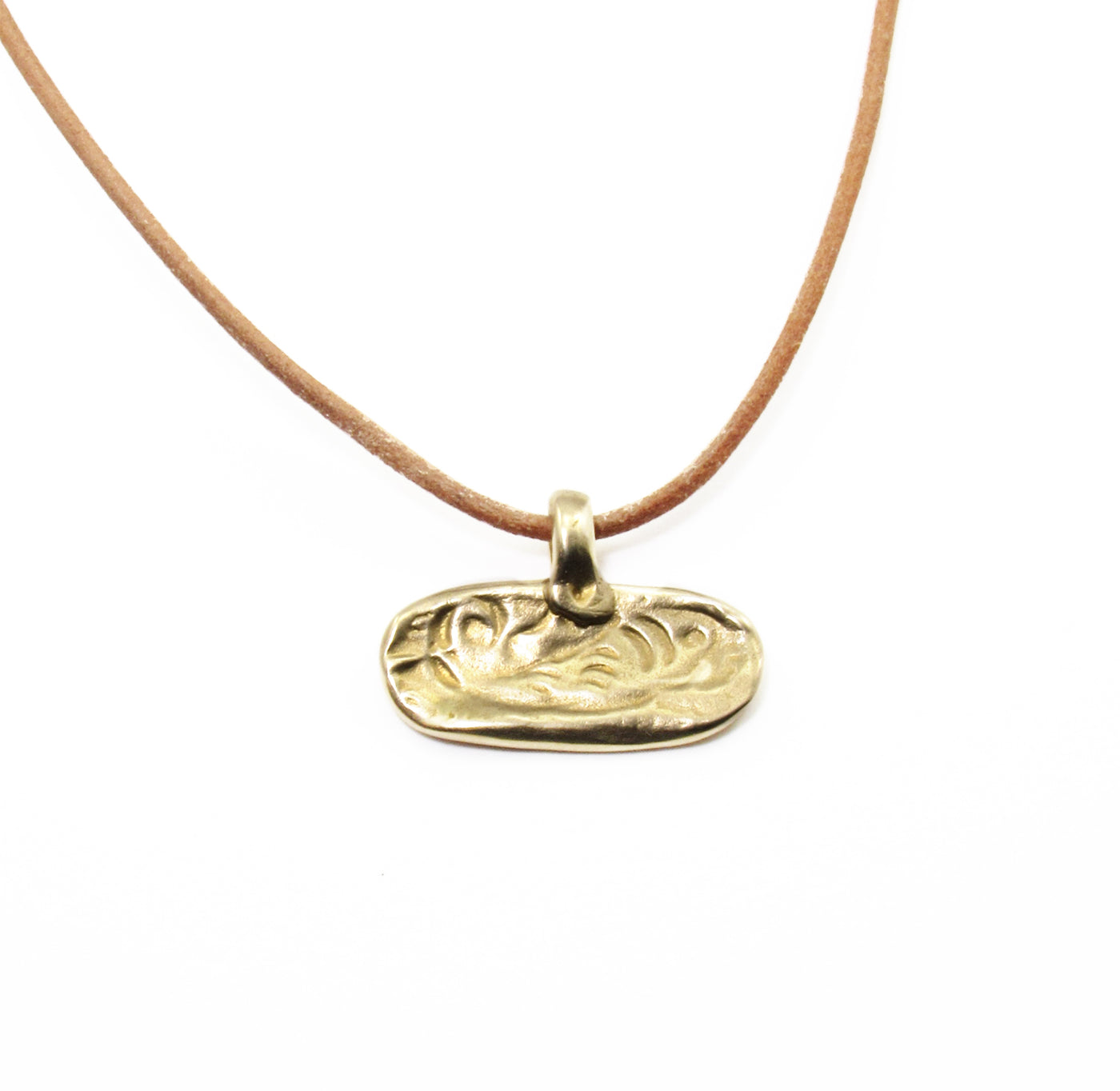 Fish impression bronze pendant leather necklace or wrap bracelet inspirational quote card