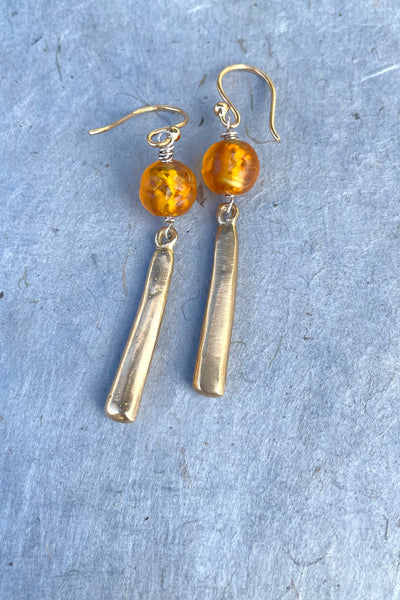 Fire Amber Serenity Earrings | Bronze