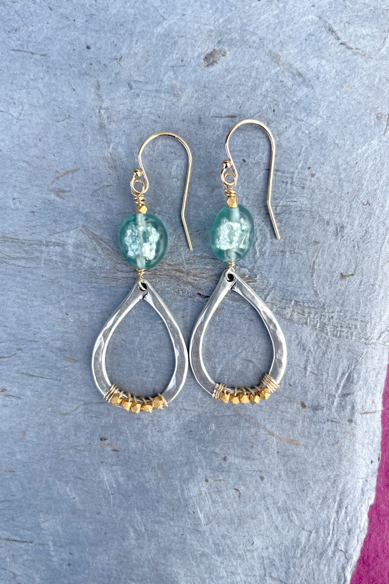 Sea Green Tourmaline Teardrop Dangle | Silver & Vermeil