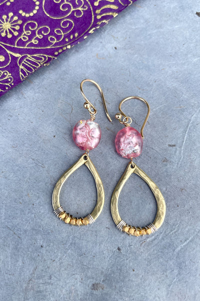 Pink Sapphire Teardrop Dangle | Bronze & Vermeil