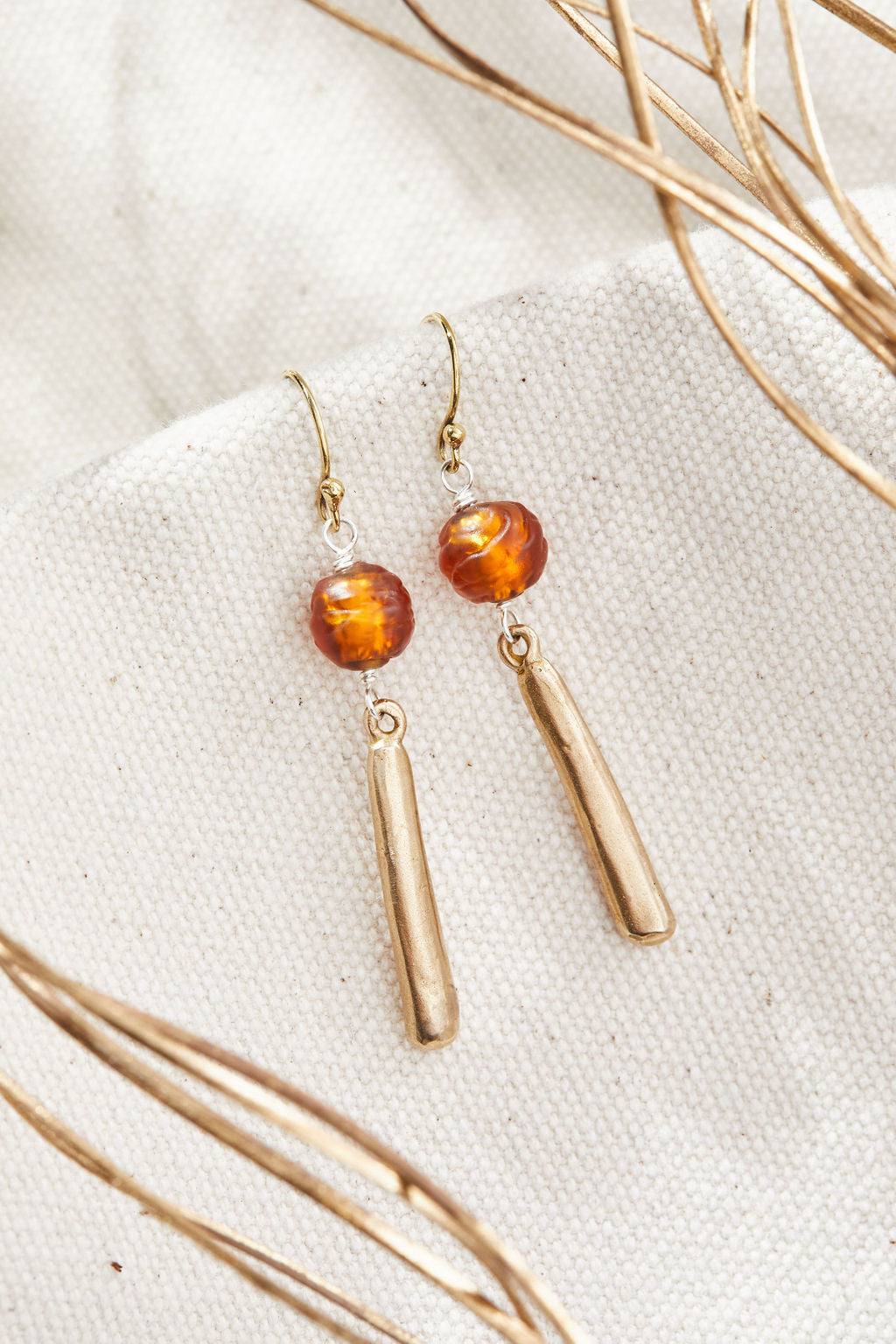 Fire Amber Serenity Earrings | Bronze