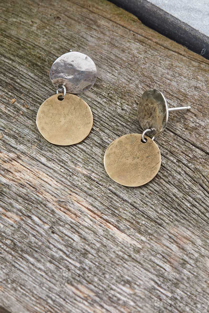 Sun and Moon Earrings | Silver and Bronze