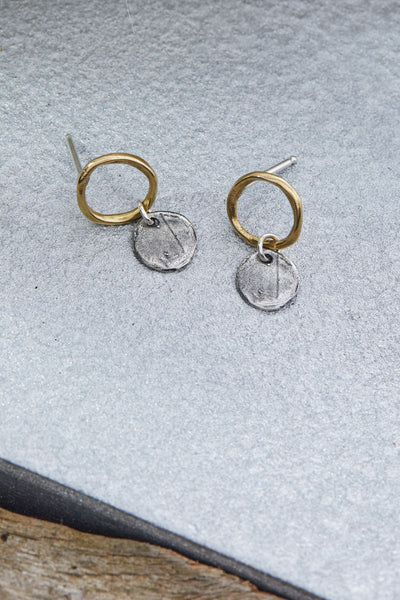 Moon Drop Earrings | Silver and Bronze